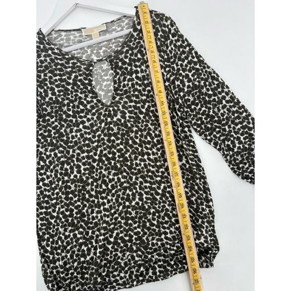 Michael Kors Blouse Womens Small Green Floral Keyhole Neck Long Sleeves Stretchy - Picture 14 of 15
